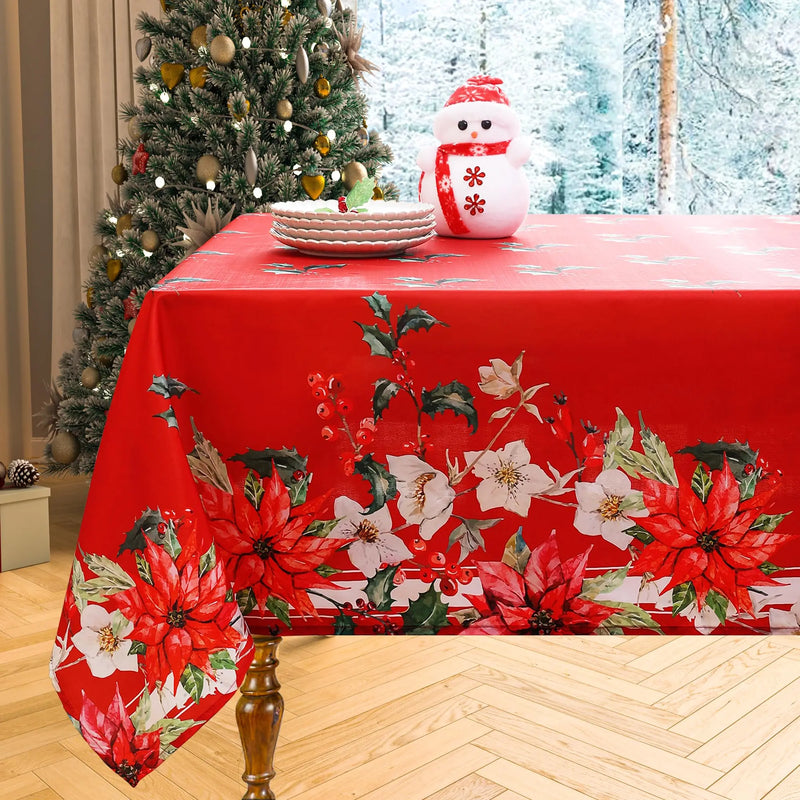 Axyaa Christmas Elk Red Flowers Rectangle Outdoor Holiday Tablecloth