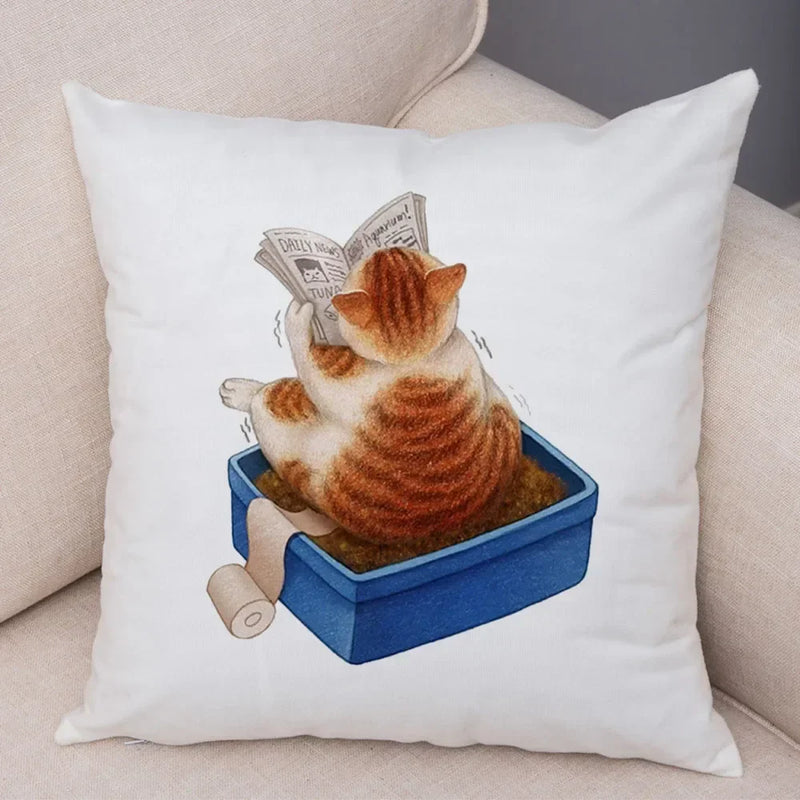 Axyaa Cartoon Cat Decorative Cushion Cover for Home, Sofa, Kids Room
