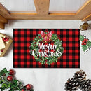 Axyaa Holly Wreath Plaid Print Door Mat