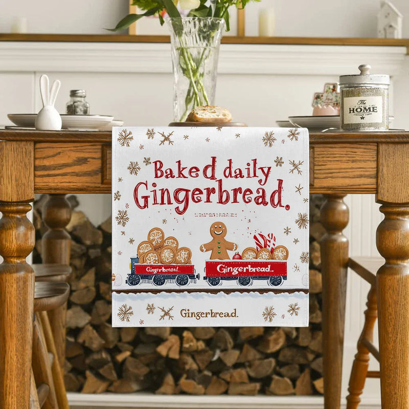 Axyaa Christmas Gingerbread Snowflake Table Runner for Home Wedding Centerpieces