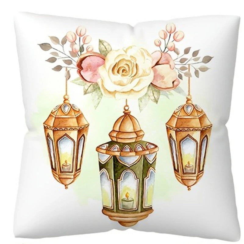 Ramadan Mubarak Pillowcase by Axyaa: Fasting Lamp & Crescent Moon Design