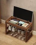 Axyaa Walnut Shoe Storage Bench with Cushion and Organizer