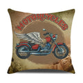 Retro Motorcycle Girls Linen Pillow Cover by Axyaa