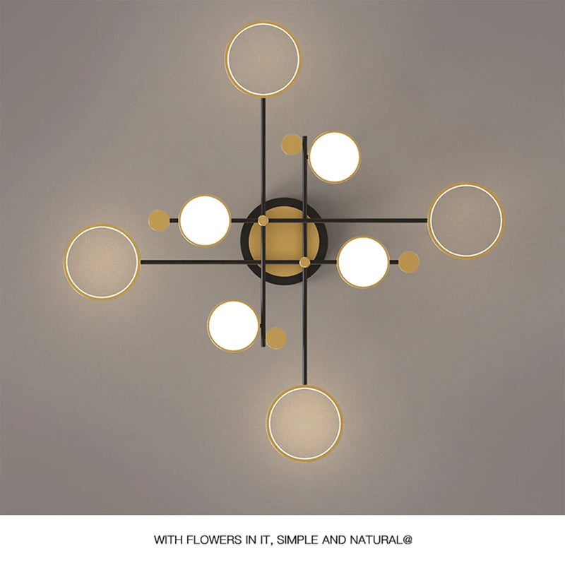 Axyaa Black Gold 8-Light Remote Chandelier - Dimmable for Living Room, Bedroom & Hotel
