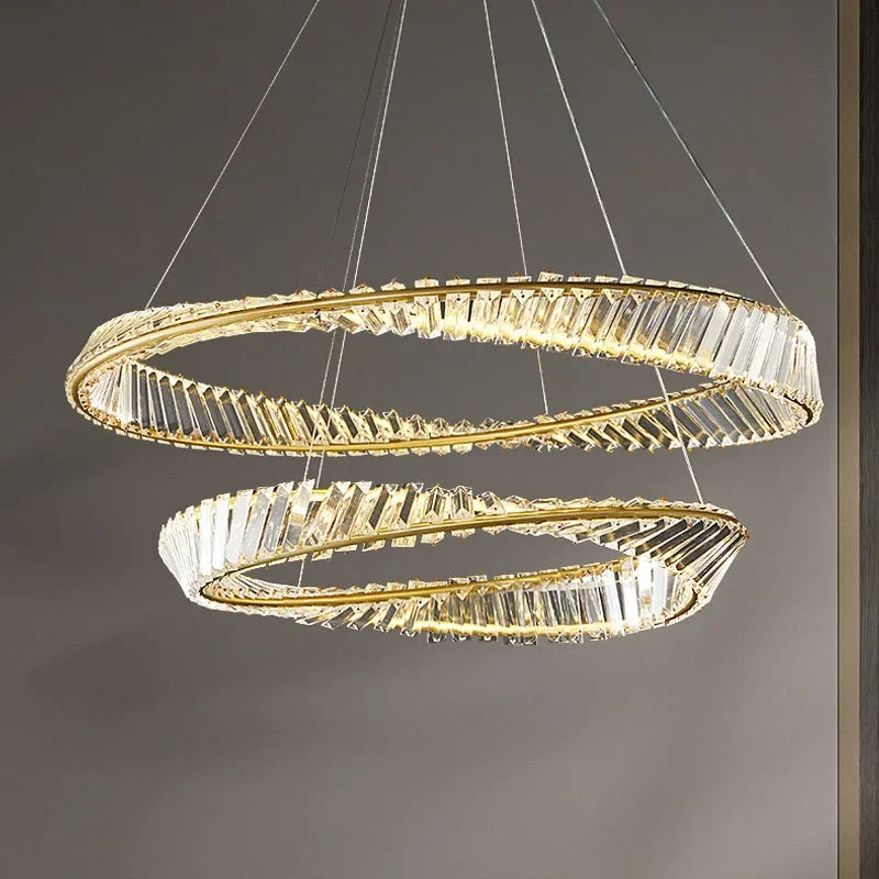 Axyaa Crystal LED Pendant Chandelier for Living and Bedroom, Modern Luxury Gold Lighting