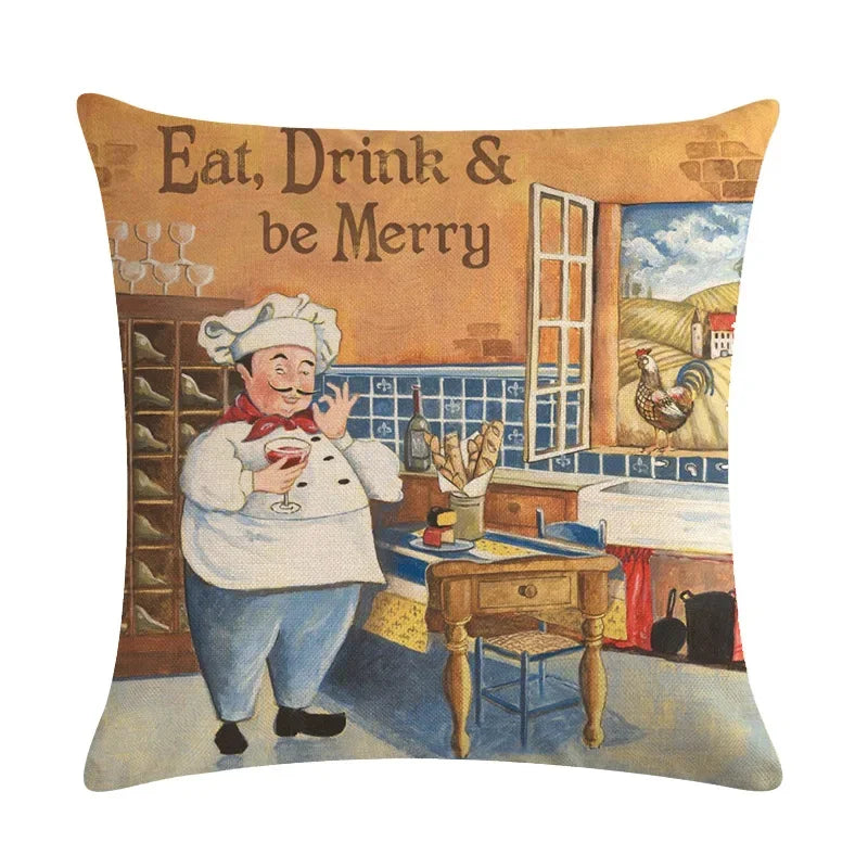 Axyaa Chef Portrait Oil Painting Cotton Linen Throw Pillow Cover 45X45CM