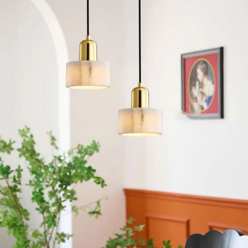 Axyaa Cloud Stone LED Pendant Light Gold Brass Island Kitchen Bedroom Lamp