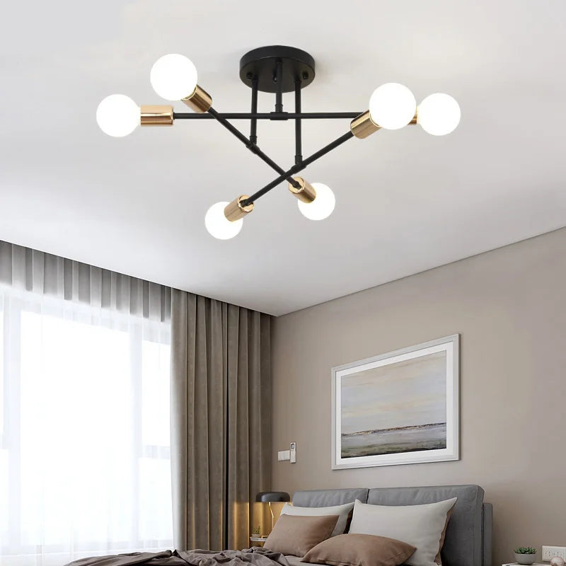 Nordic Modern Golden Iron Art Chandeliers for Bedroom, Study, and Restaurant by Axyaa