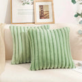 Axyaa Pink Striped Faux Fur Cushion Cover 18x18in for Home Decor