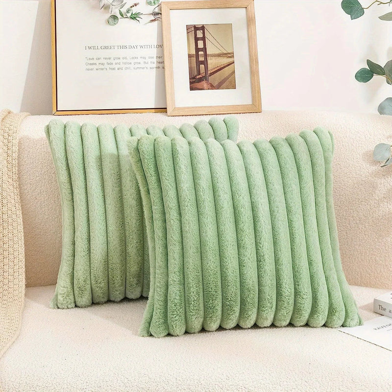 Axyaa Pink Striped Faux Fur Cushion Cover 18x18in for Home Decor