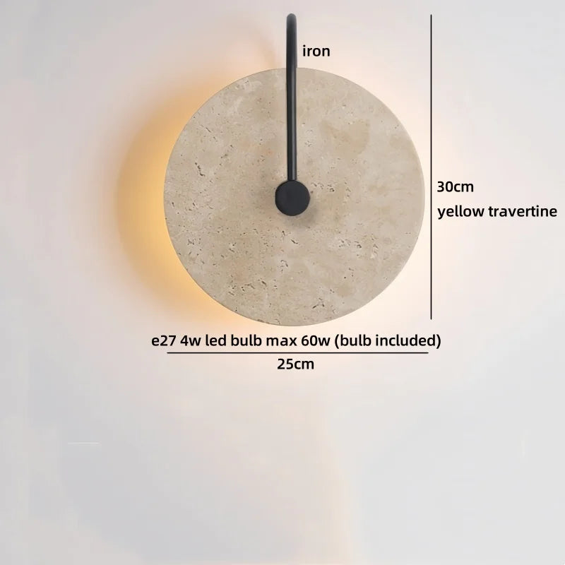 Axyaa Round Yellow Travertine Wall Light - Wabi Sabi Interior Bedside Lamp