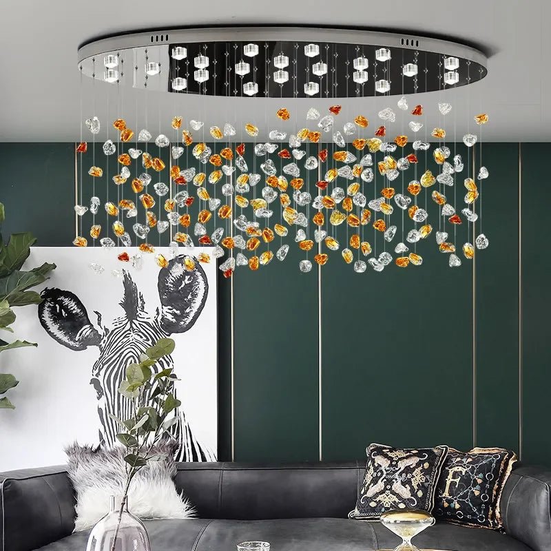 Axyaa Modern Crystal Chandelier with Special-Shaped Stone Decoration for Dining and Living Room Lighting