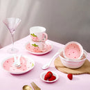 Axyaa Ceramic Dining Set: Plate, Bowl, Bowl, Mug - Pink Strawberry Theme
