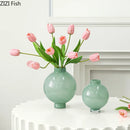 Axyaa Big Belly Green Glass Vase Hydroponics Plant Pots for Aesthetic Room Decor