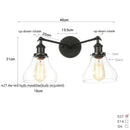 Axyaa Glass Black LED Wall Sconce 2 Heads Vintage Bedroom Bathroom Light