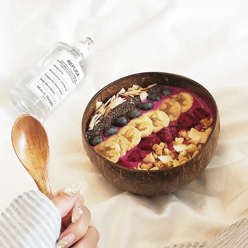 Axya Coconut Bowl Set with Wooden Spoon - Natural Kitchen Tableware