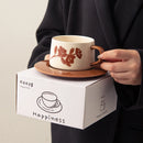 Axyaa Ceramic Coffee Cup and Saucer Set, Retro Design, High Quality, Ideal for Couples