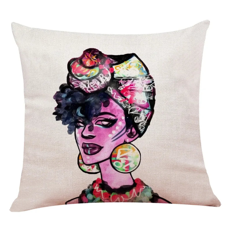 Axyaa African Women Face Print Cushion Cover - 45x45cm Home Decor Pillowcase