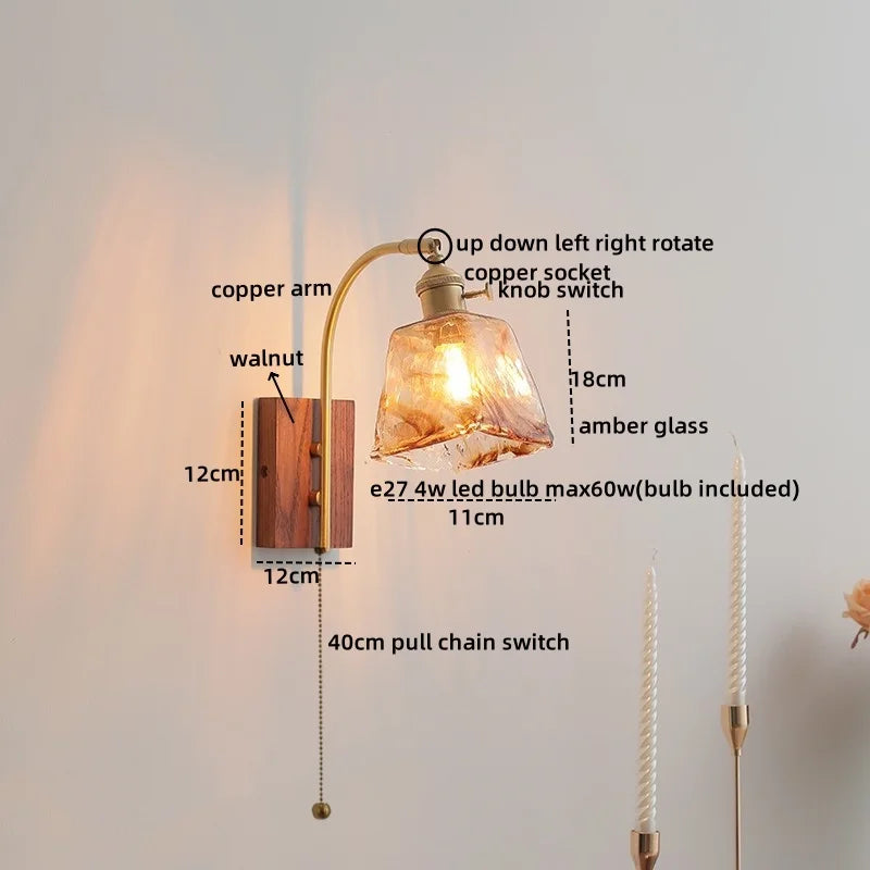 Axyaa Ceramic Walnut LED Wall Lights - Modern Bedroom & Living Room Bedside Lamp