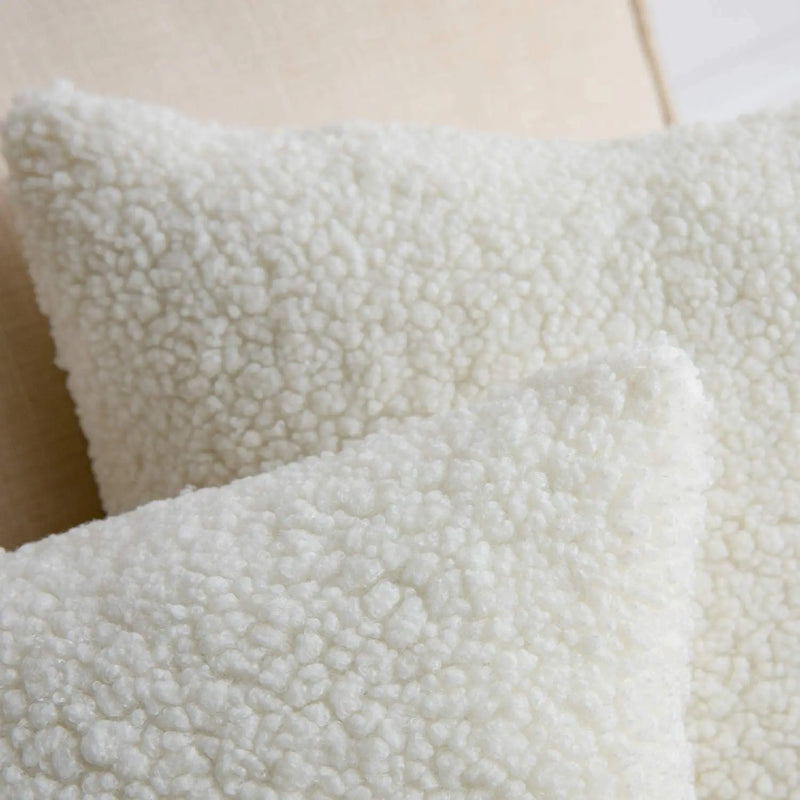 Axyaa White Plush Cushion Cover: Designer Nordic Pillow for Living Room Decor