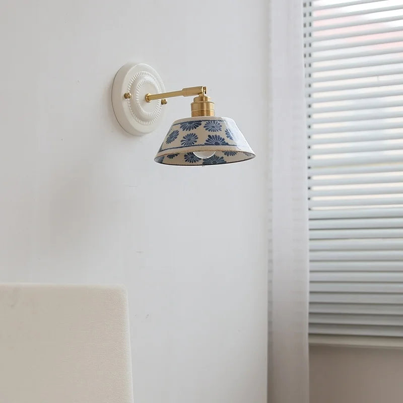 Axyaa Nordic LED Wall Lamp with Ceramic Shade & Brass Finish