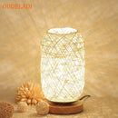 Axyaa Rattan Twine Table Lamp with Wooden Base for Home Decor