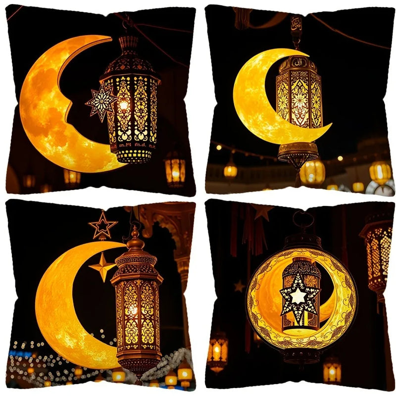 Axyaa Ramadan Crescent Moon Fasting Lamp Pillow Cover for Home Décor