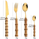 Axyaa Bamboo Stainless Steel Cutlery Set - 24Pcs Tableware Dinnerware Steak Knife