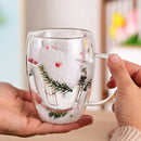 Axyaa Double Layer Glass Cup: Christmas Cup Coffee Mug Juice Milk Water Xmas Gift