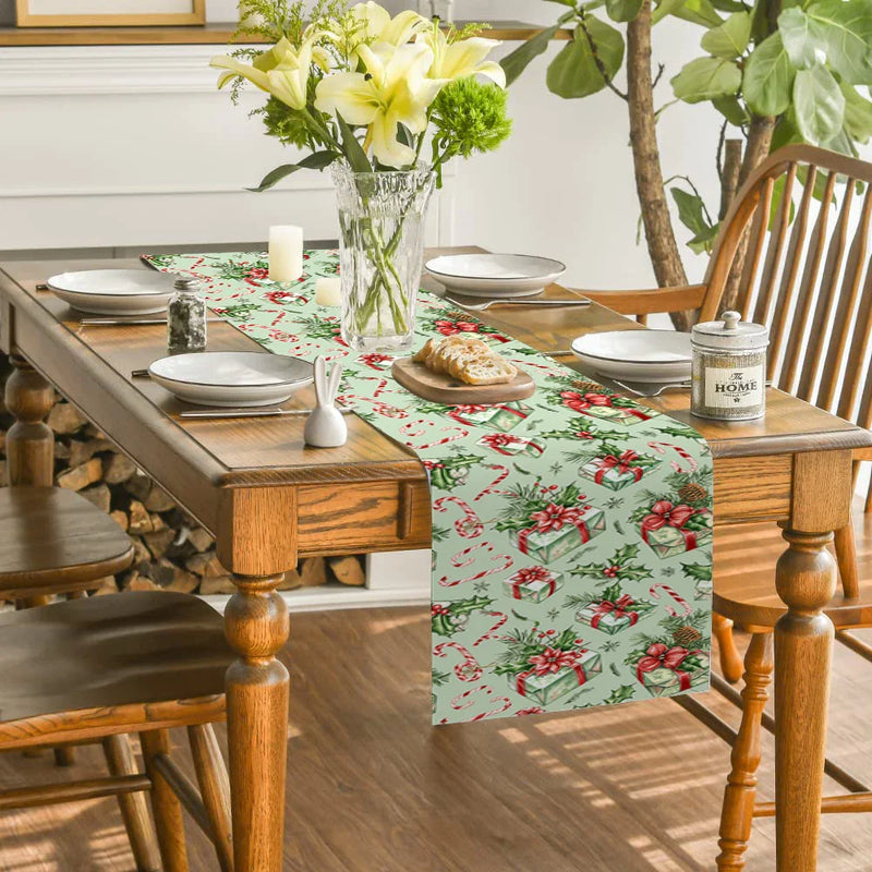 Axyaa Christmas Plant Leaves Table Runner - Festive Dining Decor