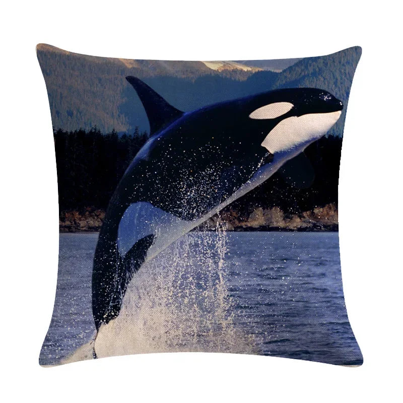 Whale Print Linen Pillowcase for Home and Office Decor by Axyaa