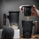 Axyaa Retro Ceramic Tea Cup with Wooden Handle, Large Capacity Filter Mug