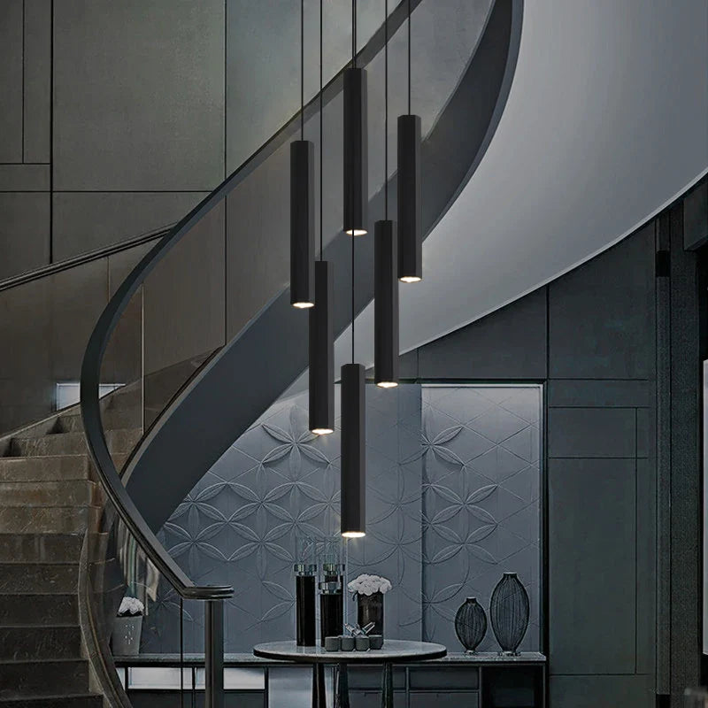 LED Crystal Staircase Chandelier by Axyaa: Black Nordic Design Long Hanging Lamp