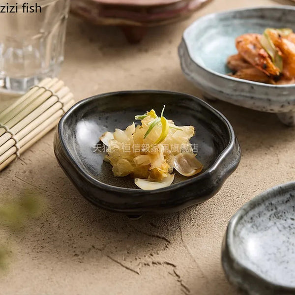 Axya Irregular Ceramic Dinner Plate with High Foot for Sushi, Desserts & Snacks