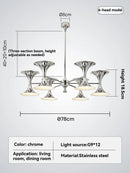 Axyaa Silver Horn Chandelier: Bauhaus Chrome Pendant Lights with 8/10 Heads for Home Decor