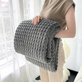 Axyaa Plaid Flannel & Rabbit Fur Throw Blanket for Sofa Bed - Soft & Warm