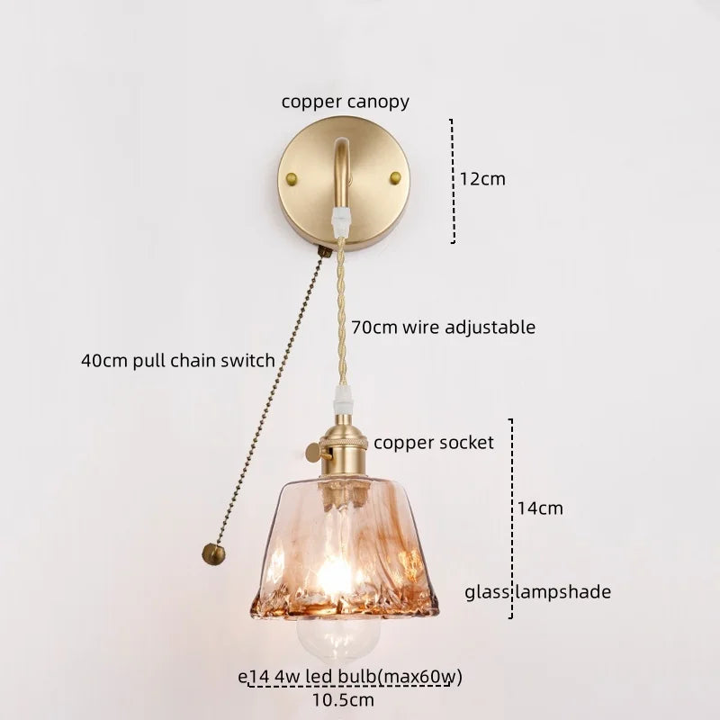 Axyaa Nordic Copper Glass LED Wall Light for Living Room, Bedroom, Bar - Modern Design