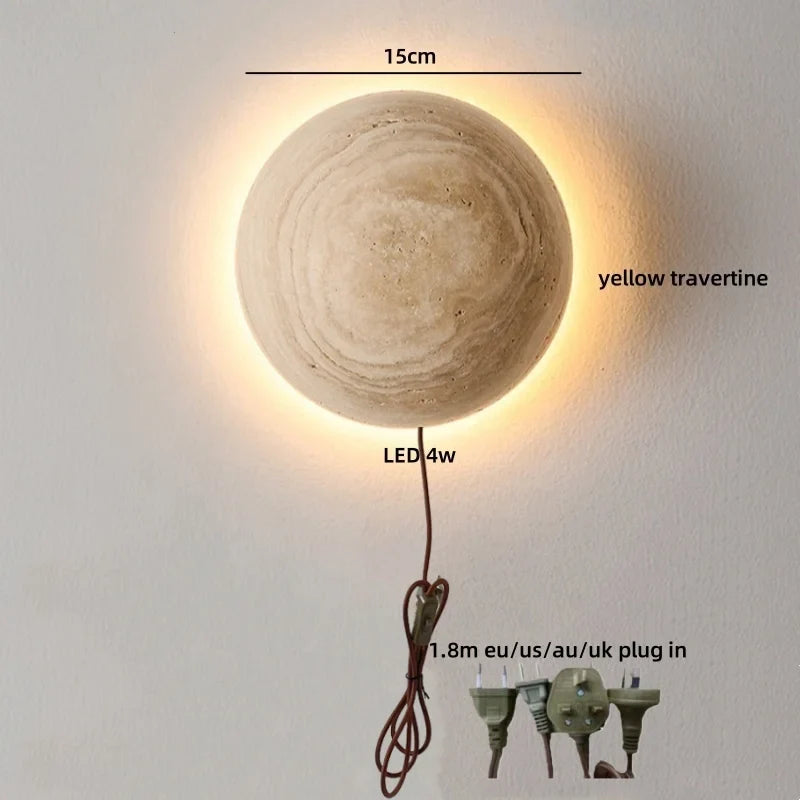 Axyaa Wabi Sabi LED Wall Light Yellow Travertine Stone Room Decoration