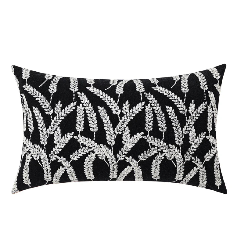 Axyaa Wheat Embroidery Cushion Cover, Soft Cozy Yellow Black Green Pillow Cover