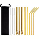 Axyaa Gold Steel Straw Spoon Set with Brush - 13Pcs