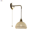 Axyaa White Ceramic LED Wall Lights: Japan Style, Pull Chain Switch, Copper Socket
