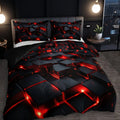 Axyaa Red 3D Cube Duvet Cover Set with Pillowcases - Geometric Design, All-Season Bedding