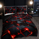Axyaa Red 3D Cube Duvet Cover Set with Pillowcases - Geometric Design, All-Season Bedding