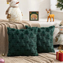 Axyaa Holiday Rabbit Fur Quilted Christmas Tree Pillowcase - Red Green Embroidered Sofa Cushion Cover