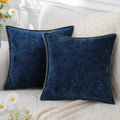 Luxury Blue Chenille Cushion Covers with Stitched Edge for Sofa Decor - Axyaa