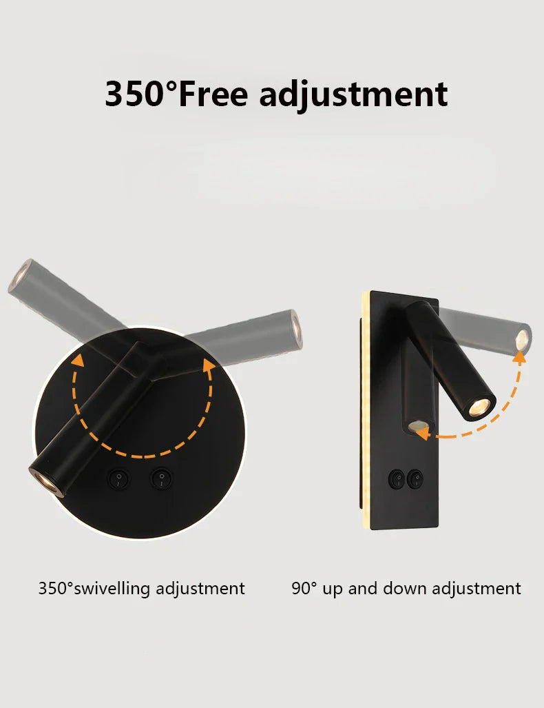 Axyaa Modern Black Bronze Rotatable Wall Lamp Dual Switch LED Sconce