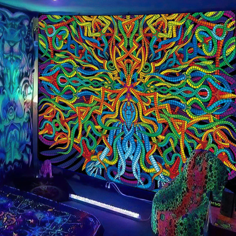 Axyaa Black Light Tapestry UV Reactive Wall Hanging Psychedelic Decor