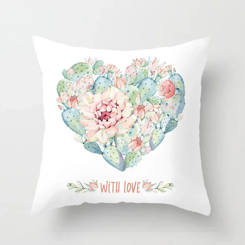 Axyaa Cactus Plants Pattern Cushion Cover Throw Pillow for Sofa Chairs