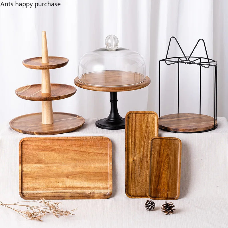 Axya Wood Dessert Table Cake Stand Fruit Candy Plate Kitchen Tools