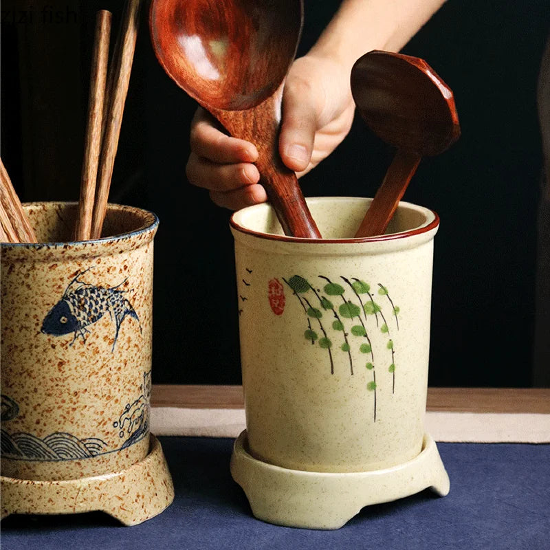 Axya Retro Ceramic Chopstick Holder Rack for Kitchen Cutlery Storage